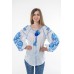 Boho Style Ukrainian Embroidered Folk  Blouse "Boho Flowers" blue on white